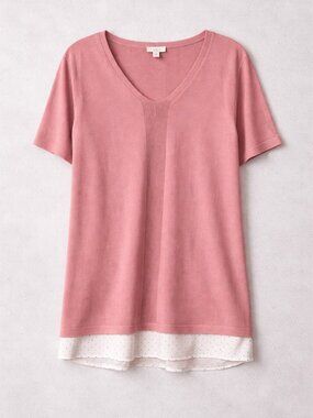 NWT Talbots Layered Look Sweater 1X Pink Knit Top Faux Hem Plus Size Classic